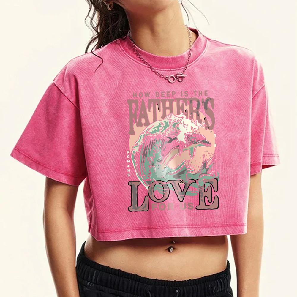 

Отцовская любовь к нам Принты морских волн Выстиранные футболки Женская уличная мода Футболка Уличная ретро футболка Одежда Повседневный топ XL