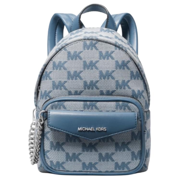 Michael Kors Maisie Classic Monogram Zip Closure Fabric Backpack Small Women backpack Blue White 35S4S5MB0J-DENIM Basic Set (Bag+Dust Bag)