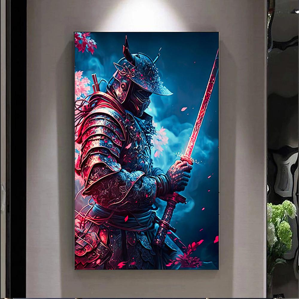 Japanese Anime Samurai Sakura Warrior Figures at Sunset Art Painting Wall Canvas Posters Prints for Room Home Decor Frameless