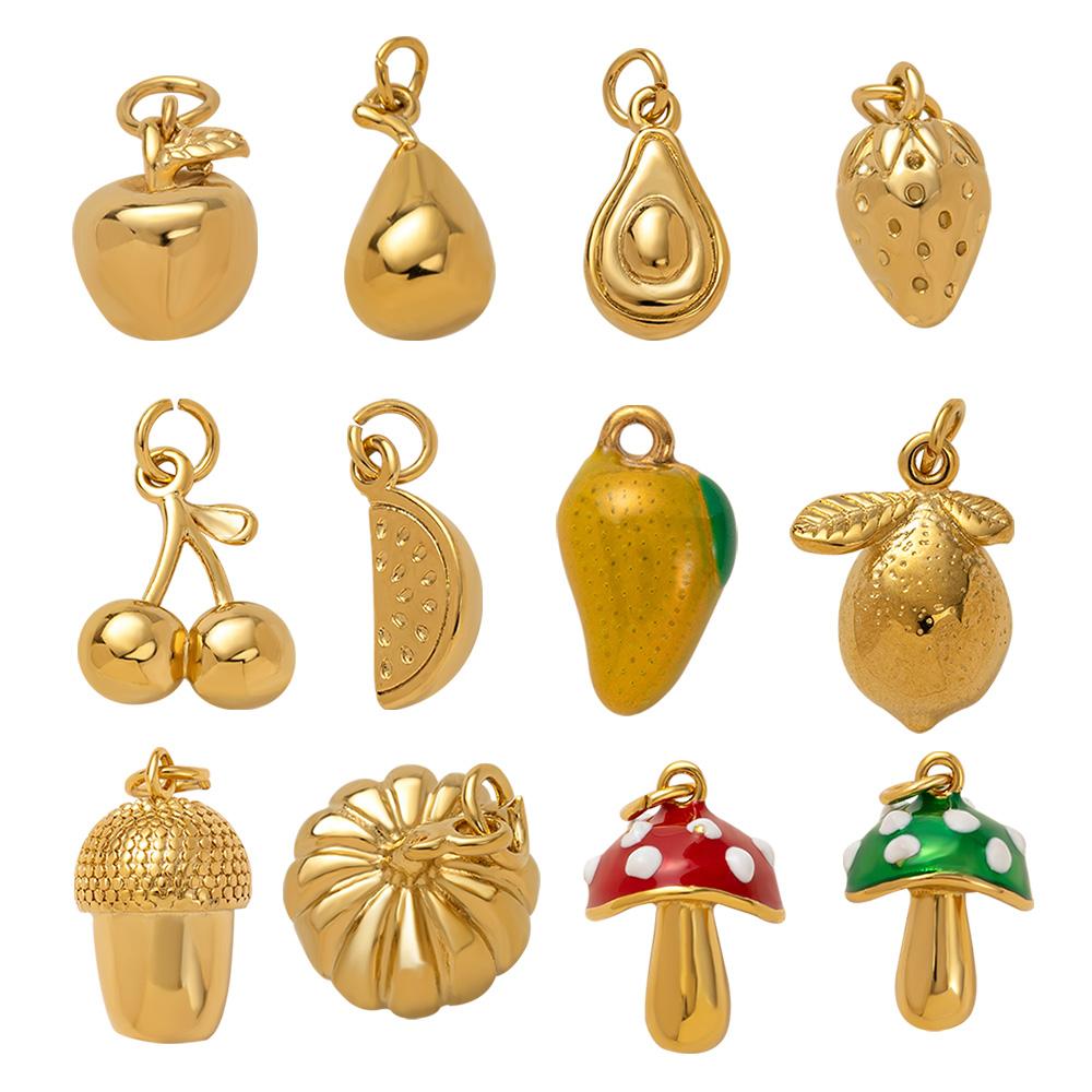 Y2K Cute Fruit Strawberries Cherries Avocados Lemons Charm For Women Stainless Steel Gold Color Pendant DIY Making Accessories
