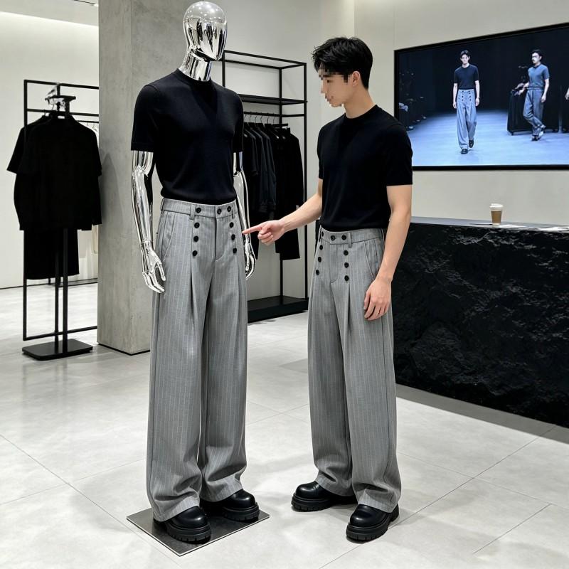 Old Money Style Striped Double-Breasted Wide-Leg Trousers CleanFit Loose Casual Pants Men Women