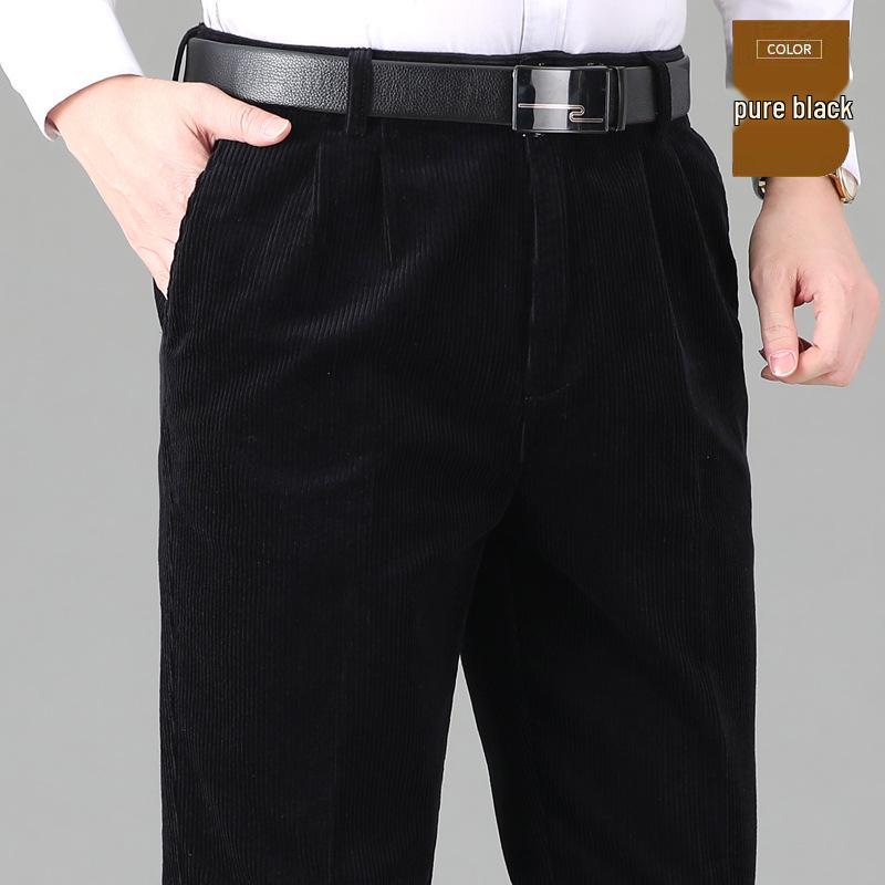 Men’s Wide-Leg Corduroy Pants: Winter-Ready, Pure Cotton, Double Pleat, Loose Fit for Middle-Aged & Seniors, Plus Size Available.