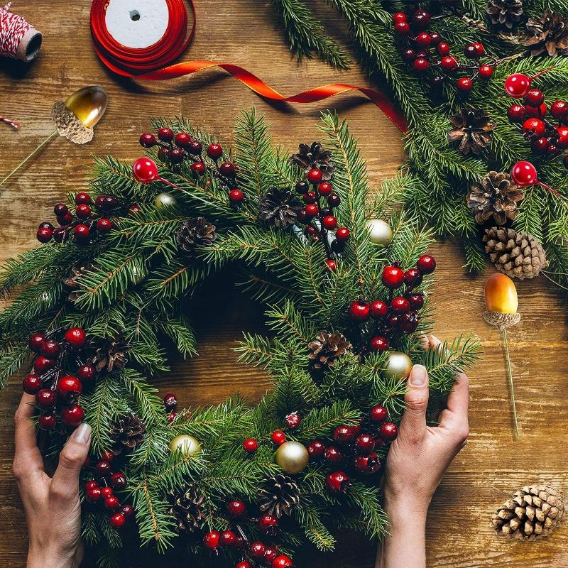 10PCS Christmas Artificial Pine Needles Branches Fake Plant Party Decoration Xmas Tree Garland Wreath Bouquet Home Accessories