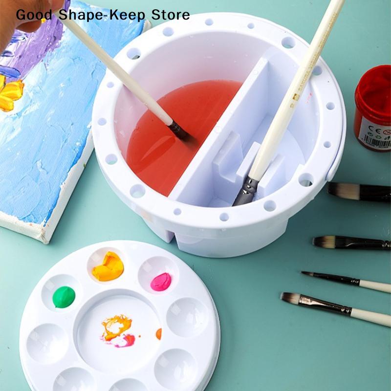 3-in-1 Palette Lid Painting Brush Holder Brush Washer Bucket With Art Watercolor Oil Painting Cleaning Tools Brushes Tray Basin