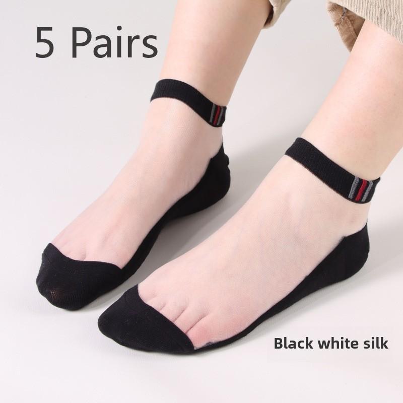 

5 Pairs Men s Spring and Summer Thin Fashion Crystal Silk Boat Socks Simple Glass Silk Boat Socks Men s Cotton Sole Stockings 5 Pairs чёрный/белый