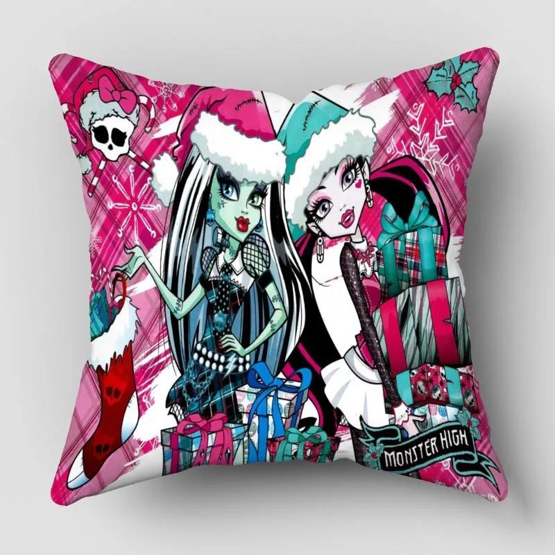Monster High Pillow Cover Bedroom Home Office Decorative Pillowcase Square Zipper Pillow Cases Satin Fabric 10.16WJY