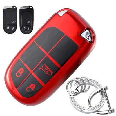 LETINGFAR Schlüsseletui für JEEP, Smart Key Case, Schlüsselabdeckung, JEEP Spezielles Design, 3J Schlüsselanhänger, etc., rot