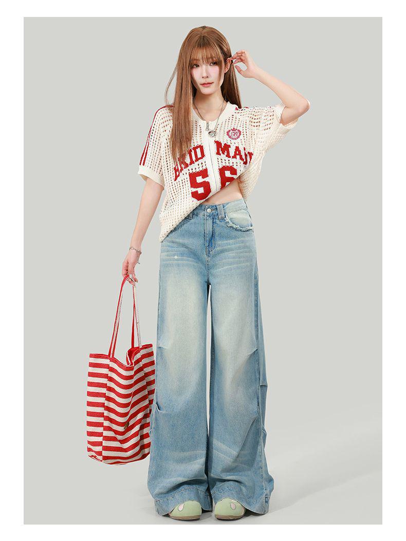 

Women s Light Blue Tencel Wide-Leg Pants, Summer Washed, Raw Hem, Designer Style, Floor-Length Extra Small