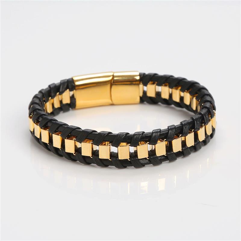 Fashion Hand-woven Stainless Steel & Leather Braided Bracelet For Men Classic Leather Bracelet Bangle Jewelry Gift