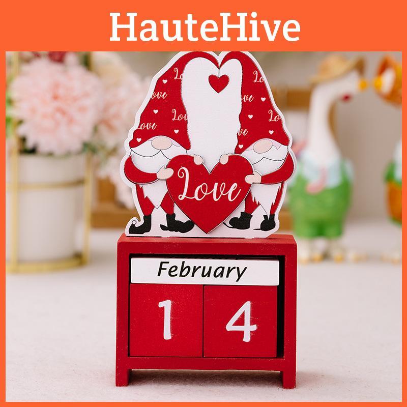 Charming Wooden Valentine's Day Countdown Calendar Tabletop Decor Heart Gnome Piece