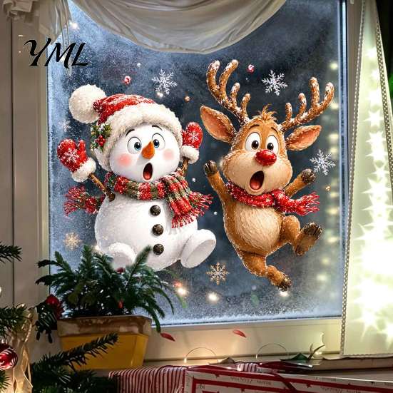 Transparent Decorative Stickers Christmas Static Window Clings, Removable Glass Decals, Snowman Santa Reindeer Nutcracker Seasonal Home Decor