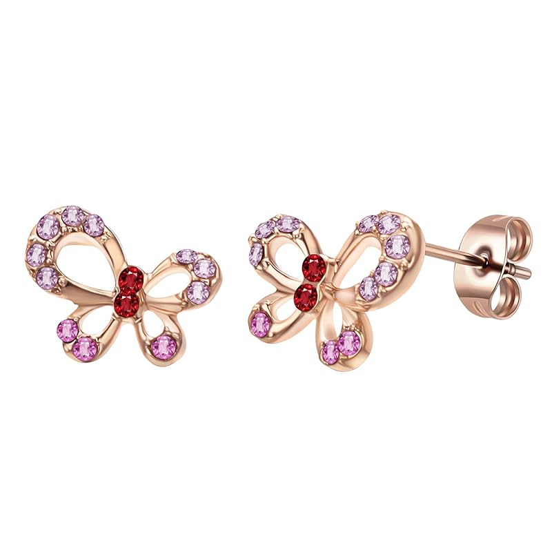 

Yoursfs butterfly earrings ladies zirconia cute pink gold earrings work casual jewelry gift