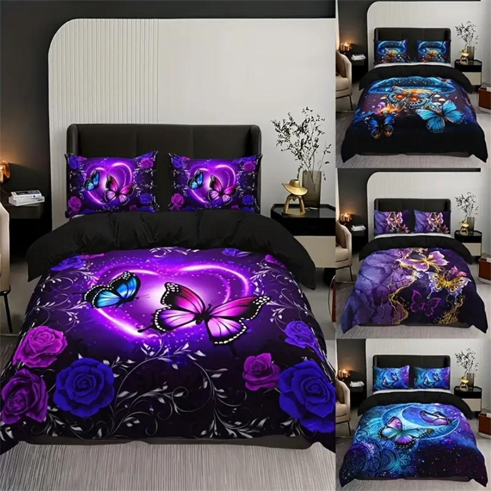 3-Piece Butterfly Flower Duvet Cover Set - Soft, Comfortable, Fashionable Digital Print Bedding with Classic Design - Ideal for