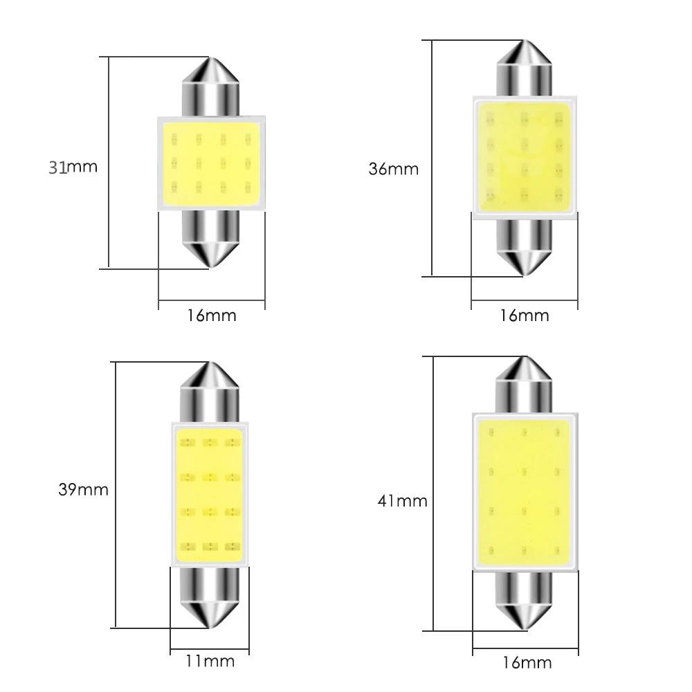 10-40Pcs White COB C5W LED Bulbs 12V 24V Car Auto Festoon Dome Interior LED Lights Lamp Roof Reading Bulb 31mm 36mm 39mm 41mm Bulbs 7