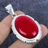 Natural Red Coral Gemstone 925 Sterling Silver Jewelry Pendant 2.05" N1M24