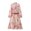 TAOP&ZA Women's Floral Midi Dress with Belt - Spring/Summer Elegant Style
