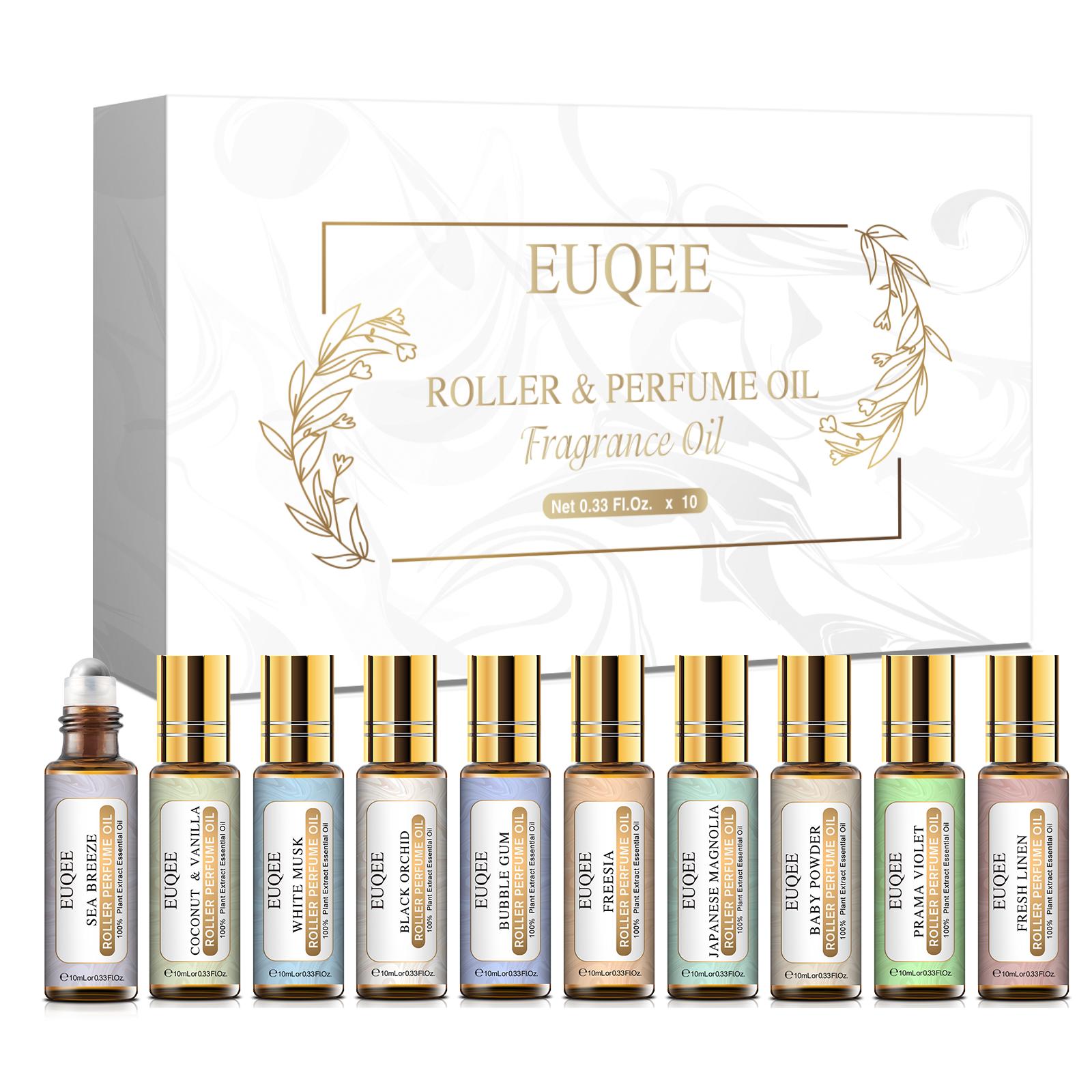 

10 шт., подарочный набор с роликовым парфюмерным маслом и браслетом-рассеивателем EUQEE, ароматическое масло для увлажнителя, массажа, красоты, ухода за кожей, очиститель воздуха, духи «сделай сам» Floral Scented Garden