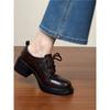Craftsman Single Shoes Thick Lace-up Women's British Round Head Heel New Mid-autumn Leather Shoes Heel Loafers