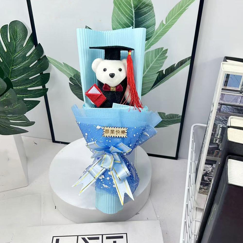 Lovely Graduation Bear Bouquet Simulated Plush Toy Bouquet Stuffed Simulated Bear  Commencement