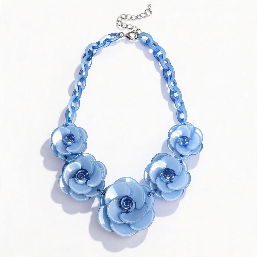 Collana Boema con Fiore in Acrilico - Catena Colorata per Maglione a Forma di Rosa