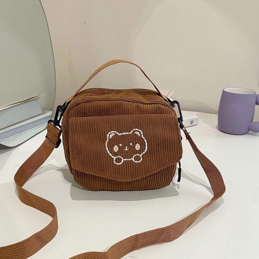 Forest Style Corduroy Crossbody Bag - Cute Cartoon Canvas, Perfect for High School Students & Trendsetters