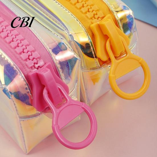 Rainbow Gradient Pen Bag Iridescent Holographic Pencil Case, Transparent Stationery with Wide Correction Tape Holder Case U-Shaped Zipper, Large