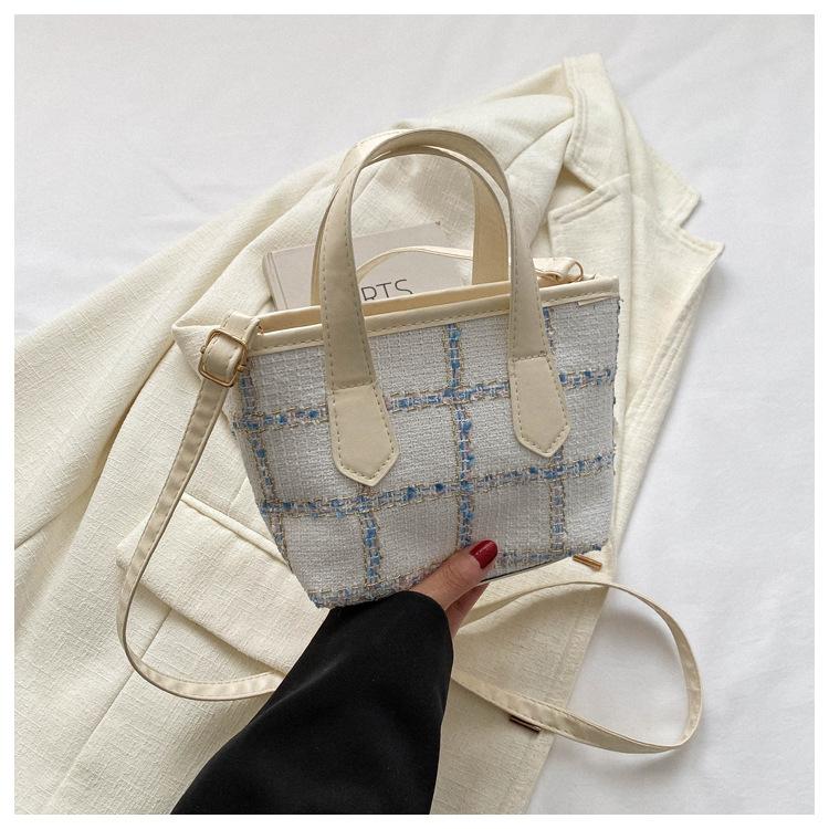 Karierte Woll-Trend 2025 neue lässige Herbst- und Winter-einfache Mode tragbare Tragetasche mit großem Fassungsvermögen