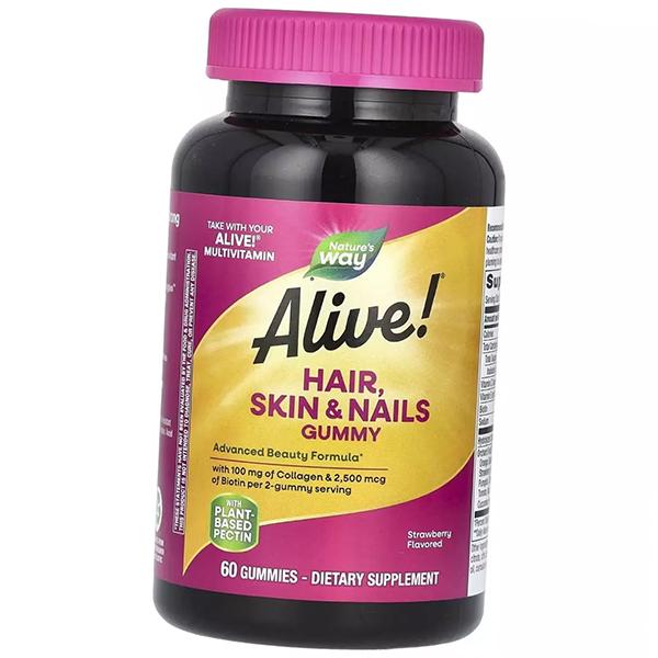 Complex for Hair, Skin and Nails, Alive! Hair Skin and Nails, Nature's Way  60tab Strawberry (36344125)