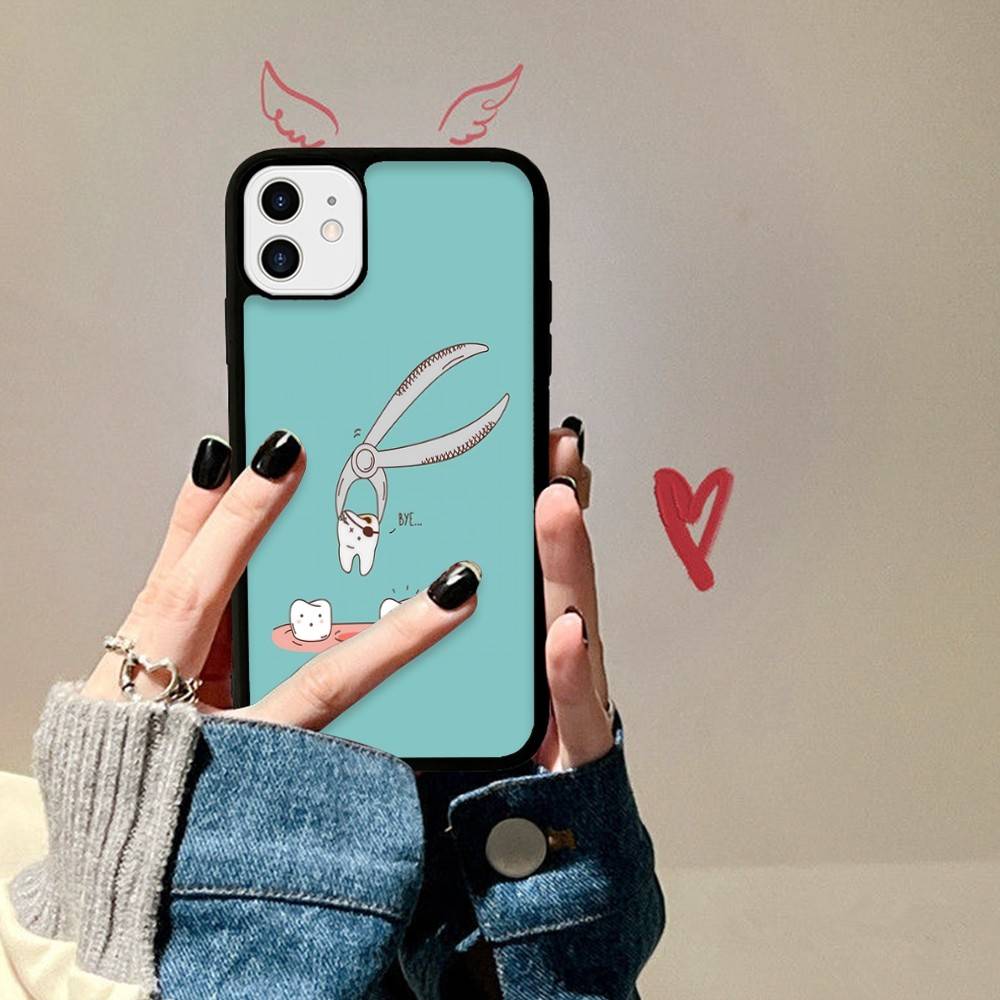 Dentist Tooth Pattern Phone Case Wireless Charging PC+TPU For IPhone 11 12 13 14 15 16 17 Pro Max Plus Case