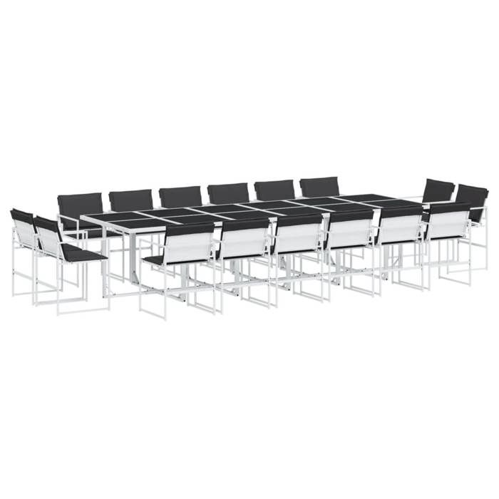VidaXL Ensemble à manger de jardin avec coussins 17pcs blanc textilène, ensemble à manger d'extérieur, meuble à manger 3295112