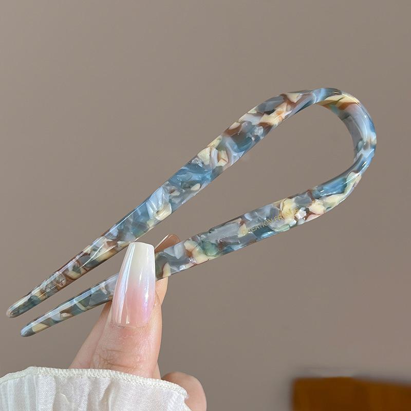 Niche High-end Acetate Sweet Thread Colored U-shaped Hair Clip Elegant Retro Woven Hair Clip Multifunctional Daily Hair Clip