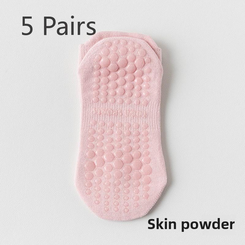 5 Pairs of Women's Spring and Autumn Mesh Ear Lifting Pure Cotton Indoor Fitness Silicone Non Slip Boneless Sports Boat Socks