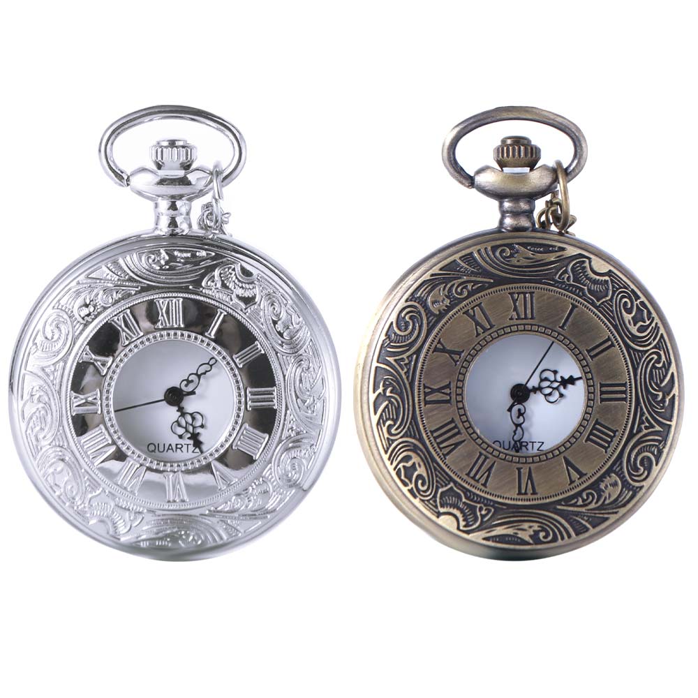 Quartz Pendant Vintage Pocket Watch Necklace Chain Retro Hanging Watch Bronze Chain Clock Cosplay