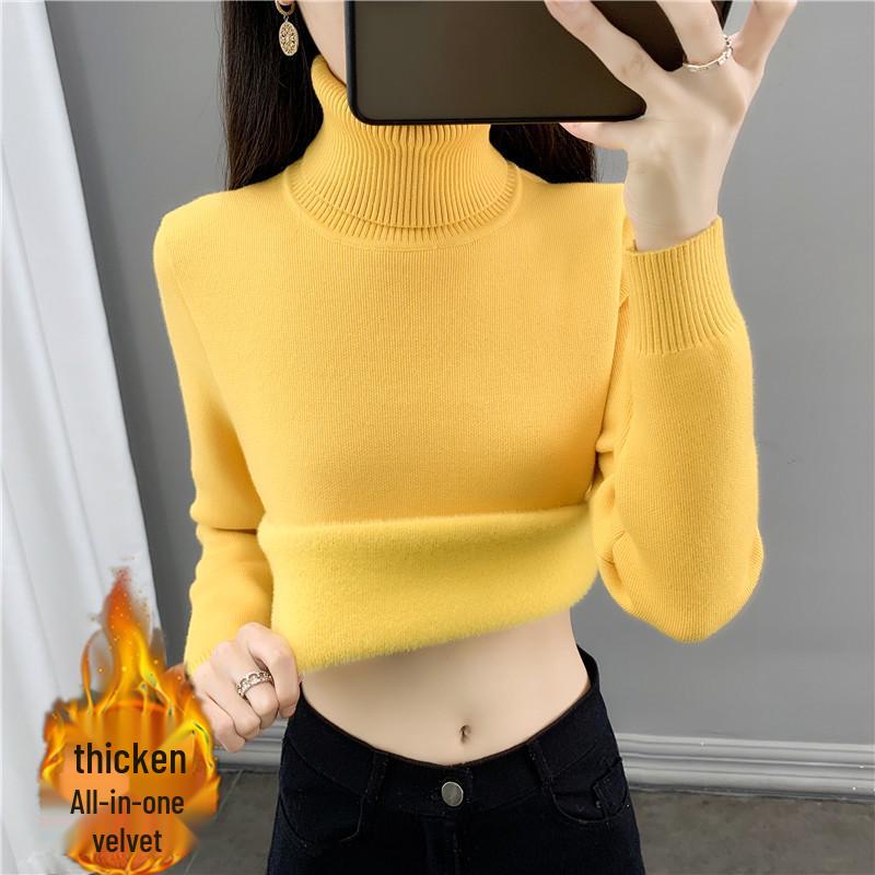 Women's Winter Thickened Velvet Sweater - High Collar Slim Fit Knit Pullover