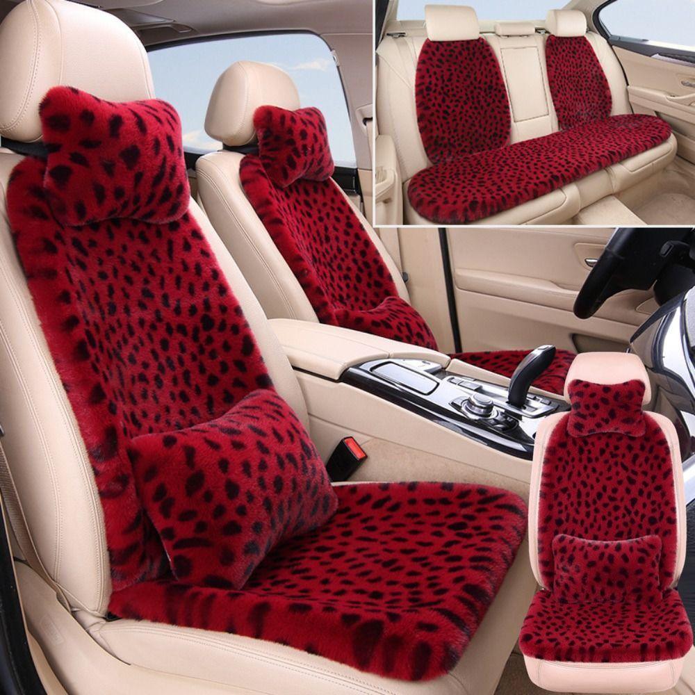 Leopard Print Winter Car Seat Cushion Rabbit Fur Plush Seat Cushion Cushion Back
