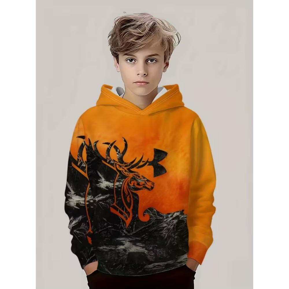

Deer Hunting Hoodies for Boys Animals Outdoor Camouflage 3D Full Print Spring Autumn Kids Clothes Loose Casual Sweatshirt Tops 100