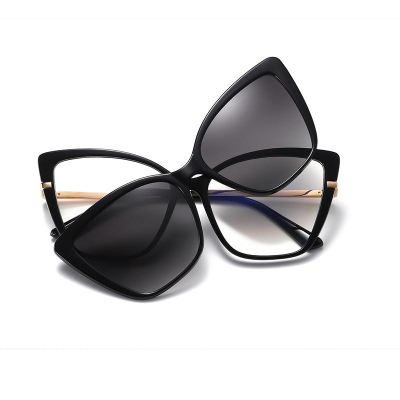 Magnet Clip Polarized Sunglasses Optical Glasses Frame Women Fashion Cat Eye 2 In 1 Sun Glasses Woman TR90 Spectacle