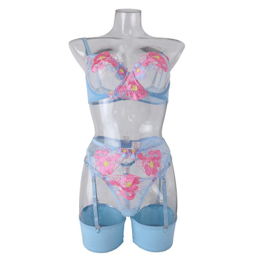 Lusha Seksowny Haftowany Siateczkowy Zestaw Bielizny z Paskiem do Pończoch (Model XYH0348)