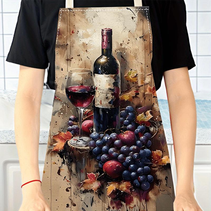 1pc Wine Grape Apron Linen Vineyard Art Kitchen Chef Gift Cooking Baking Restaurant Decor Painting Style Gift