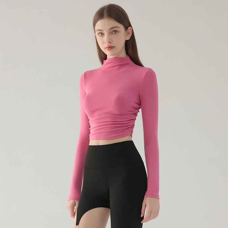 

Женский приталенный топ для йоги с высоким воротом - Эластичный фитнес топ с длинным рукавом для бега, осенне-зимний стиль Extra Large
