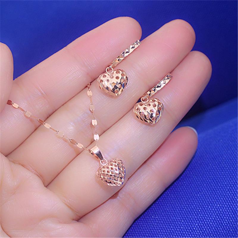 Exquisite Russian 585 Purple Gold Hollowed-Out Shiny Love Earrings, Classic Temperament Simple Rose Gold-Plated Ear Buckles