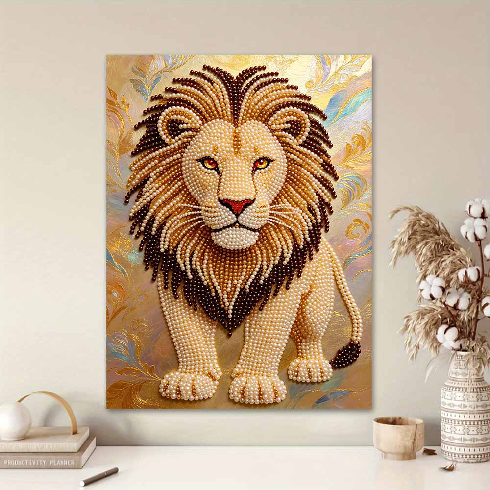 Lion Theme Pearl Kit DIY 5D Rhinestone Art Craft for Adults and Kids Home Party Decoration Handmade Gift