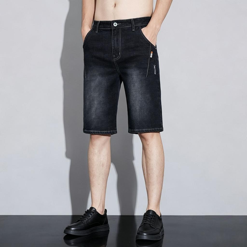 Summer thin denim shorts men's versatile ice oxygen casual pants trendy brand summer loose straight five-point breeches