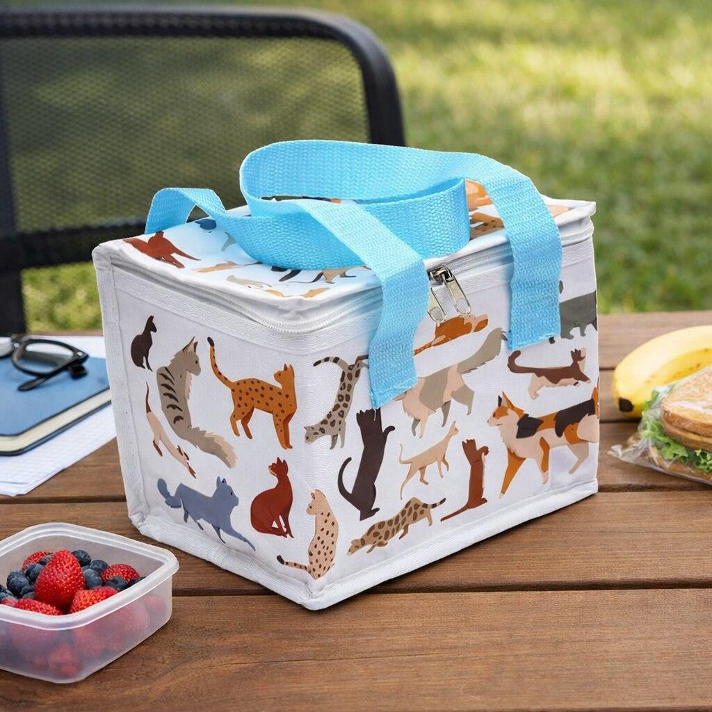 Insulated Lunch Bag Cat Design Waterproof 15x20x14 cm Lunch Tote Portable Thermal Cooler for Adults Kids