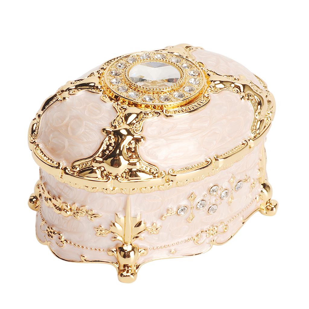 Vintage Jewelry Box Oval Trinket Metal Decorative Rings Necklace Organizer Box for Women Girls