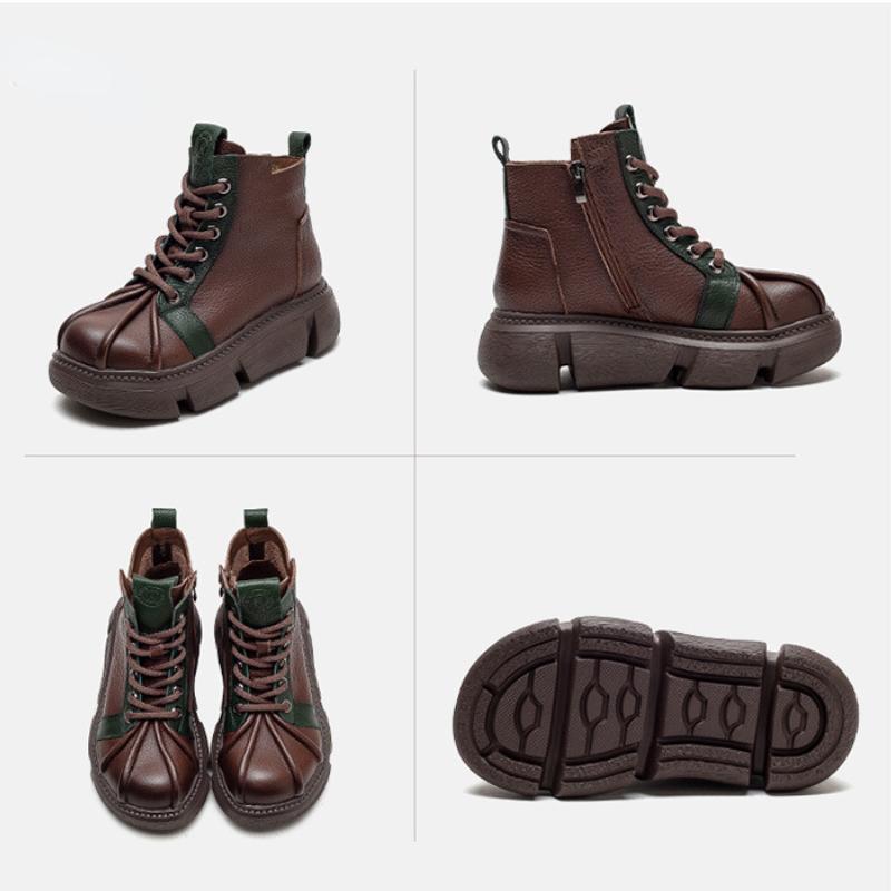 Johnature 2023 autunno inverno nuovi stivali corti retrò donna in vera pelle colori misti scarpe con plateau versatili con suola spessa