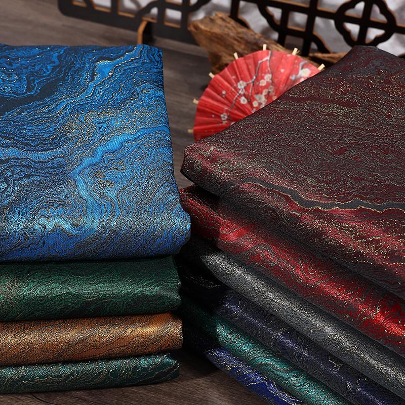 Tejido de Brocado Estilo Chino con Patrón de Agua Dorada Brillante para Coser Ropa Tradicional Decoración del Hogar Material de Poliéster