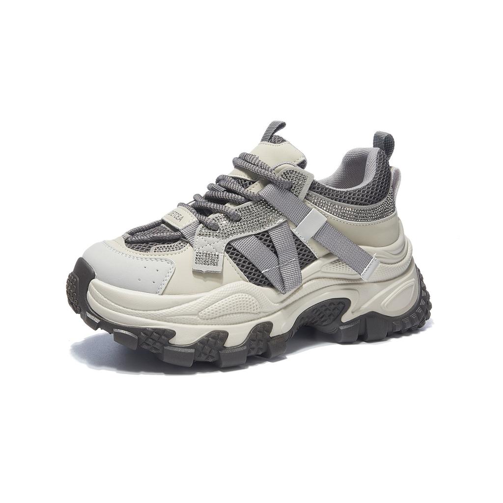 Coffee Women's New Spring and Autumn Leather Breathable Thick Sole Heightening Casual Sports Shoes Women's Versatile Trend