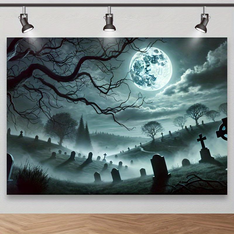 Terrifying cemetery background full moon and tombstone haunted Halloween scene professional studio background