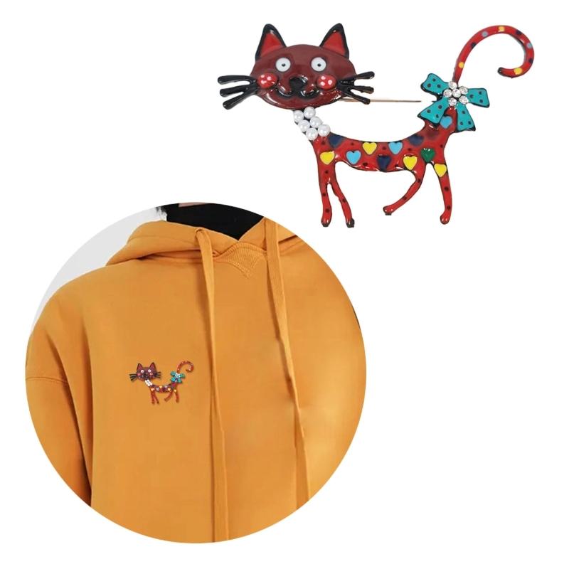 Cute Cartoon Cat Brooch Pin Accessory Colorful Enamel Craft Lapel Pins Ornament Stylish Collar Pin Adornment for Women